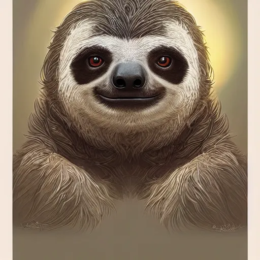 Prompt: a portrait of a sloth portrait, cute and adorable, pretty, beautiful, art portrait, matte fantasy painting, deviantart, super detailed eyes, super detailed, nose, super detailed, eyes, artstation, by jason felix by steve argyle by tyler jacobson by peter mohrbacher, cinematic