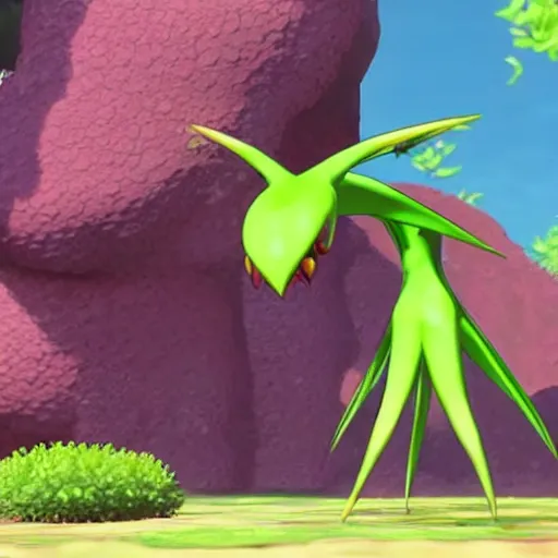 Image similar to a pokemon that looks like a dionaea muscipula, unreal engine.