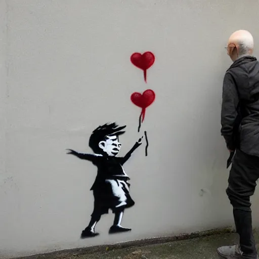 Image similar to banksy graffiti showing the dangers of ai