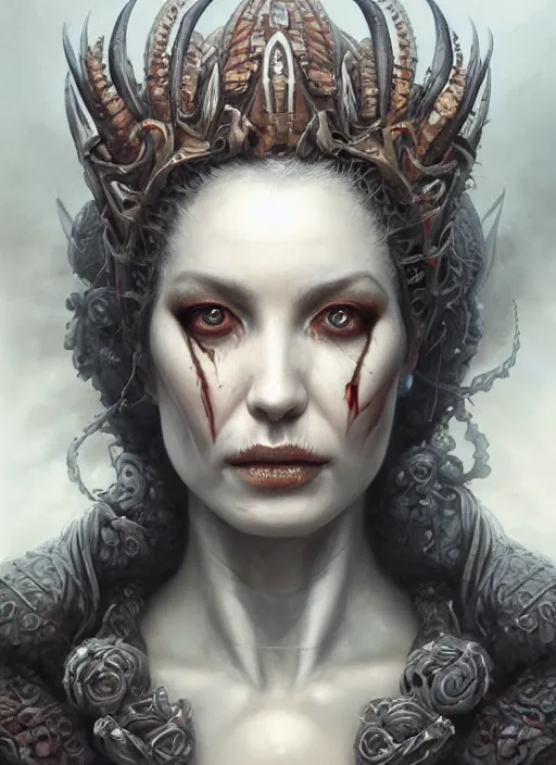 Prompt: a hyper detailed face portrait of the queen of blades, wounded face, diablo 4 lilith, sideshow figurines, by tom bagshaw, artgerm, dorian cleavenger, greg rutkowski, wlop, astri lohne, zdzisław beksinski trending on artstation