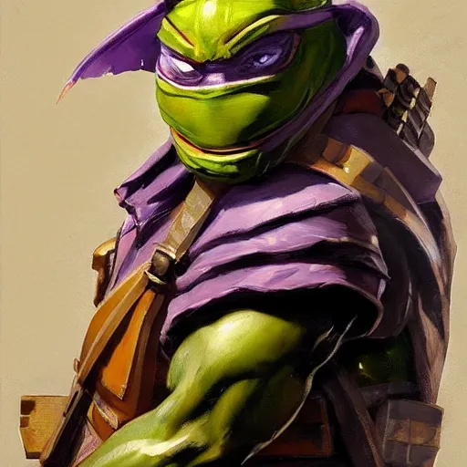 Image similar to greg manchess portrait painting of armored donatello of tmnt as overwatch character, medium shot, asymmetrical, profile picture, organic painting, sunny day, matte painting, bold shapes, hard edges, street art, trending on artstation, by huang guangjian and gil elvgren and sachin teng