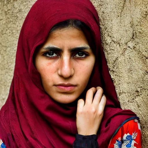 Image similar to Iranian girl, photo by Steve McCurry, 4k, ultra realistic