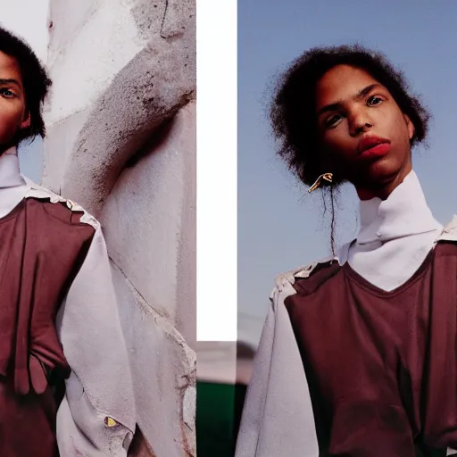 Image similar to realistic photoshooting for a new ssense!!! lookbook, color film photography, photo of a woman, photo in style of tyler mitchell, 3 5 mm, featured on vogue