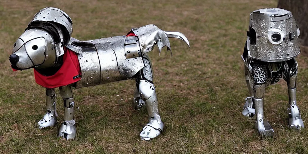 Prompt: robot dog in medieval armor