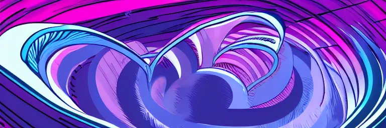 Prompt: graphic novel illustration of pink and purple clouds spiraling into a black hole, cyan lightning, digital illustration, deviantArt, artstation, artstation HQ, HD, 4k resolution