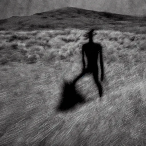 Prompt: bad quality blurry nightfootage nightcam black and white trailcam footage of native weird distorted human body Skinwalker transforming into a coyote, low resolution, compressed