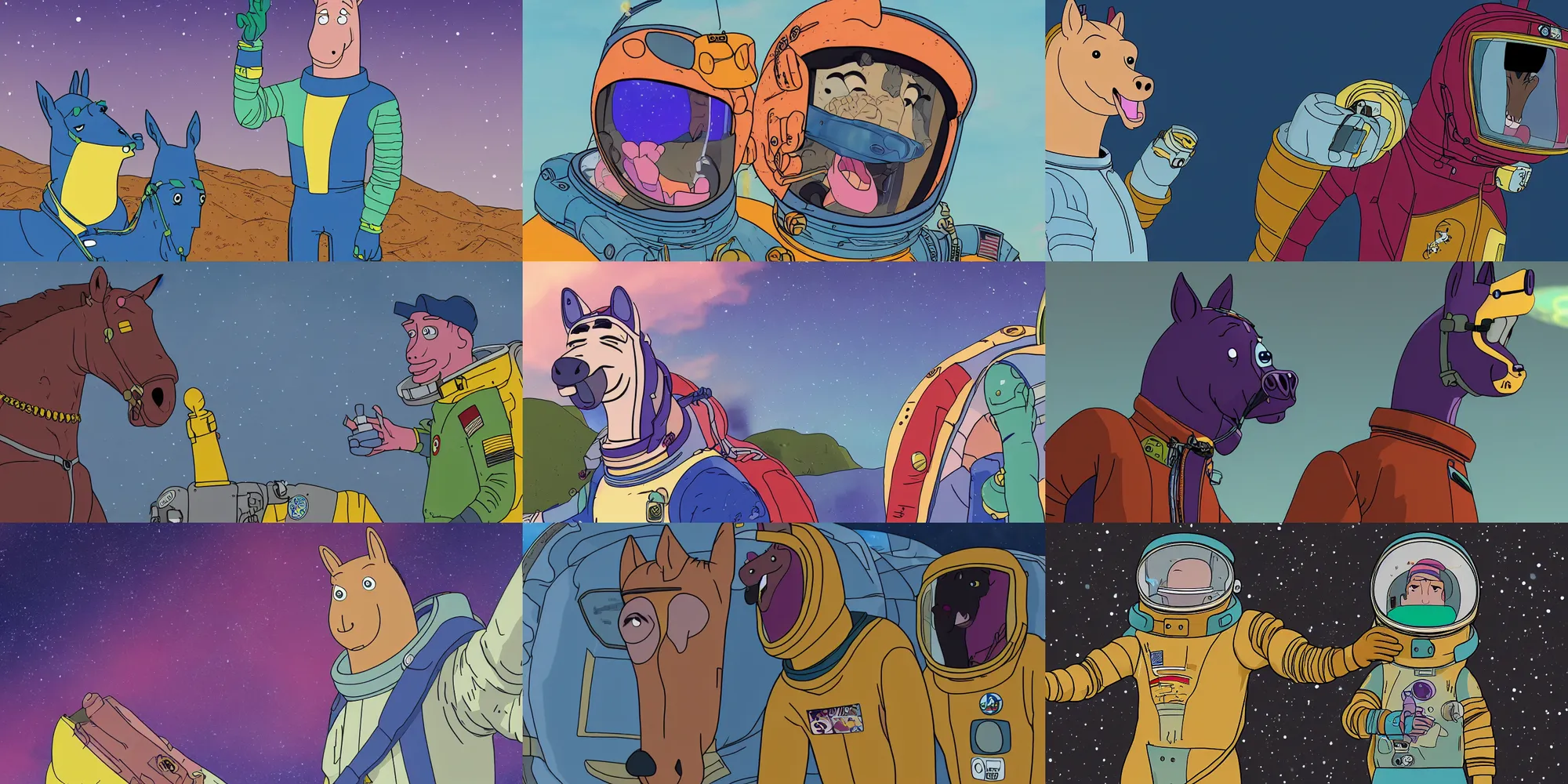 Prompt: bojack horseman wearing a space suit, highly detailed, 4 k, 1 0 8 0 p