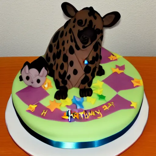 Image similar to birthday cake with hyena sitting on top