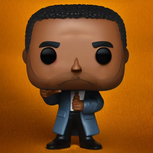 Image similar to funko pop gustavo fring. half face. death scene from breaking bad. toy design