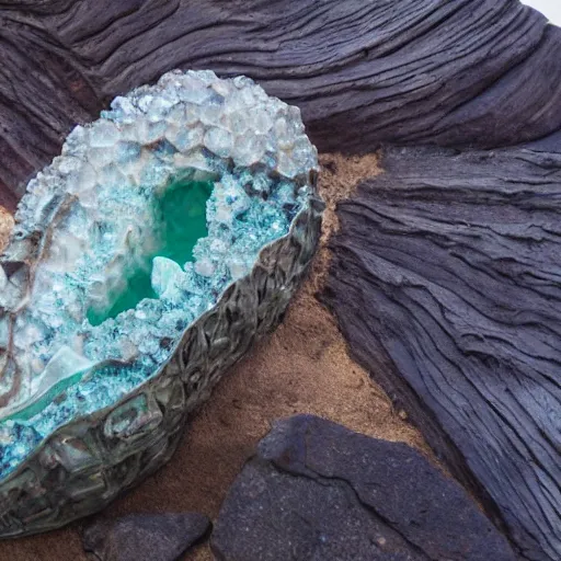 Image similar to dinosaur skeleton in a crystal geode