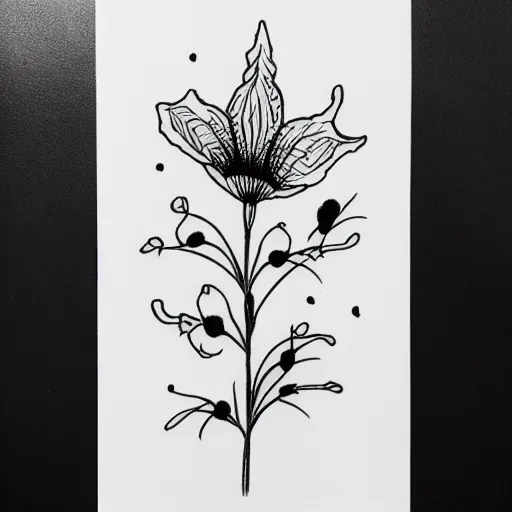 Prompt: azalea flowers in the style of the Voynich manuscript outline tattoo design, black ink on white paper