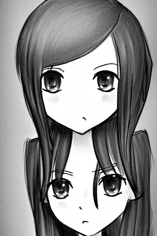 Image similar to highly detailed, cute loli in a tall black top hat, face profile, pencil sketch, gray scale, anime style