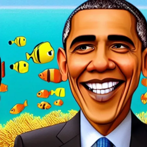 Image similar to obama as a fish, in the style of finding nemo, pixar animation