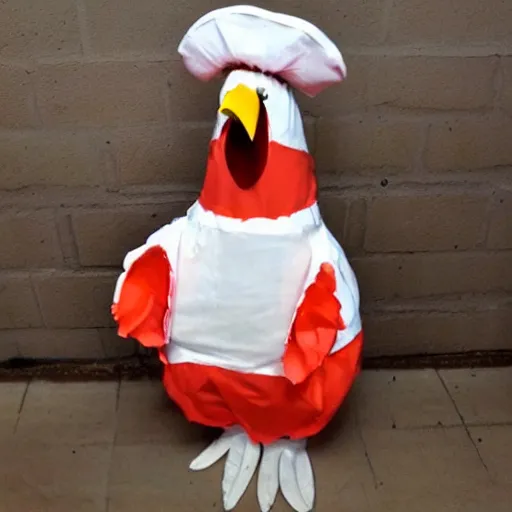 Prompt: chicken dressed as an inmate