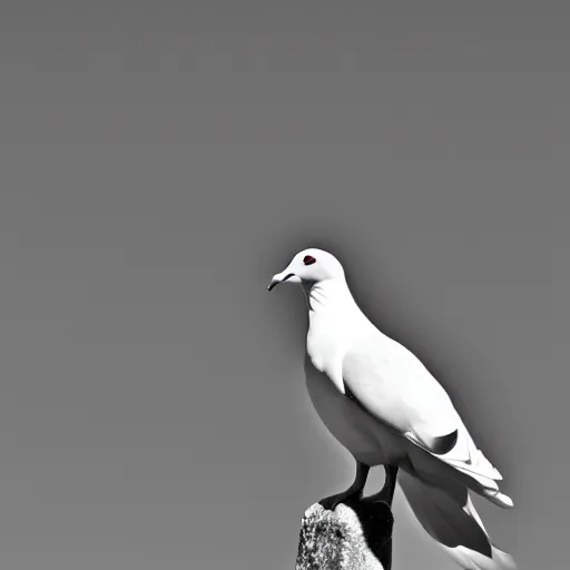 Image similar to a realistic photo of a white dove on a solid black background, high contrast, 8k, film grain, highly detailed