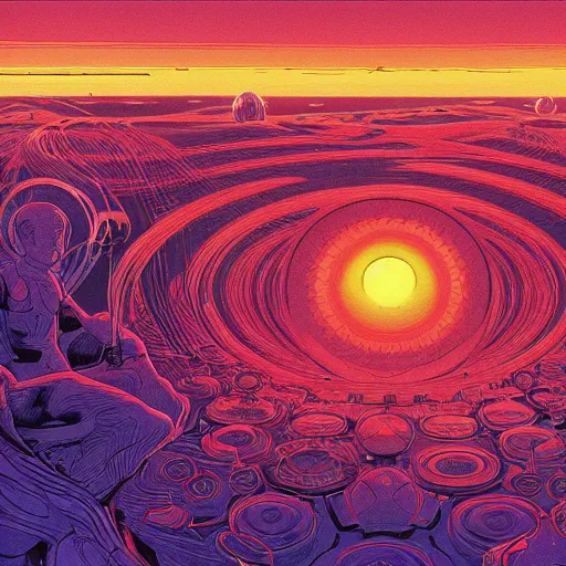 Prompt: ultrawide angle colour masterpiece dream a by kilian eng and jean giraud, incredible sense of depth and perspective and clarity, weird abstract avant garde epic, 8 k