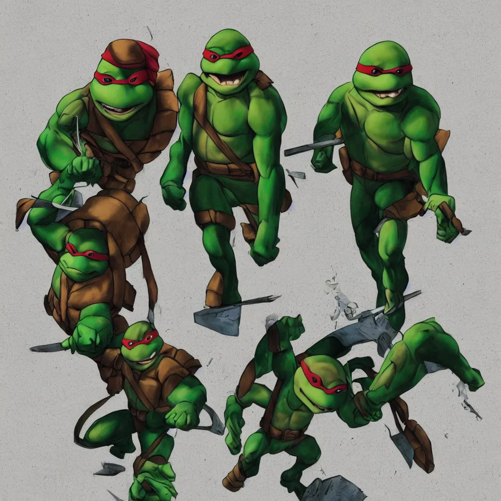 Image similar to a teenage mutant ninja turtle in a suit