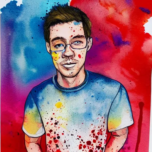 Image similar to Splatter watercolor portrait of Ryan O'Connell