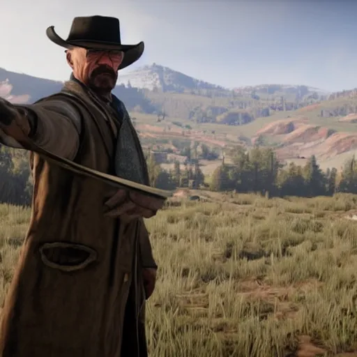 Image similar to walter white in red dead redemption 2 in game screen shot