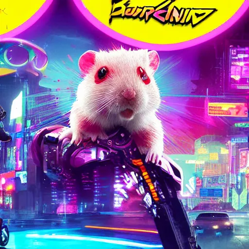 Image similar to rainbow hamster in the style of cyberpunk 2 0 7 7, 8 k, hd, light reflection