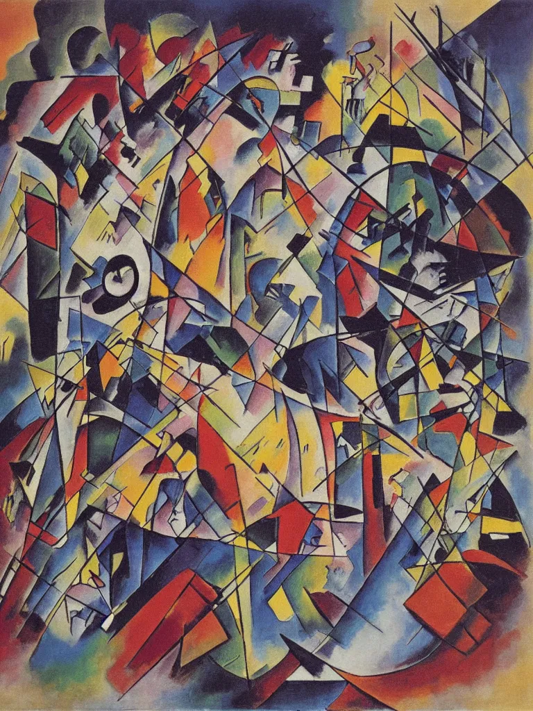 Image similar to painting of kandinsky, roadside picnic by strugatsky