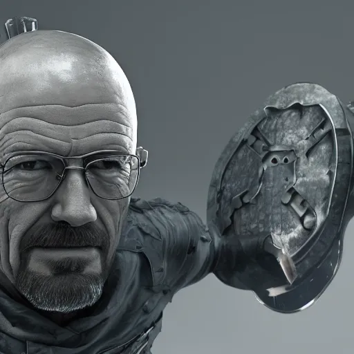 Image similar to Walter White in battle armor with shields, 4k octane render, highly detailed