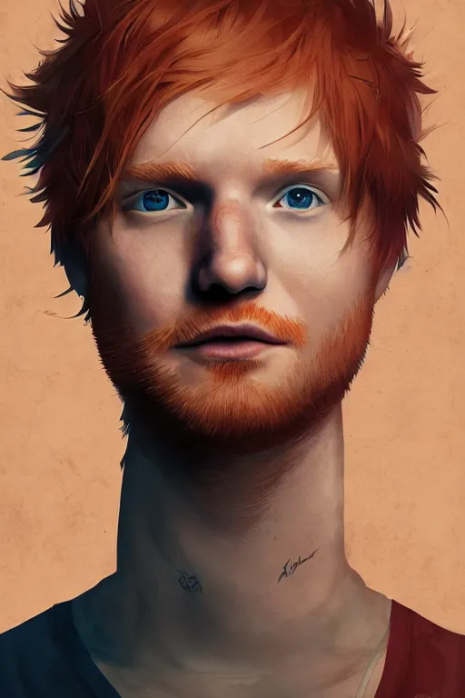 Image similar to ed sheeran, manga cover art, detailed color portrait, artstation trending, 8 k, greg rutkowski