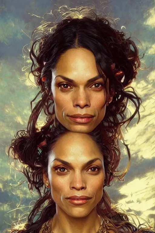 Image similar to Rosario Dawson portrait, fantasy, elegant, intricate, by Stanley Artgerm Lau, greg rutkowski, thomas kindkade, alphonse mucha, loish, norman Rockwell