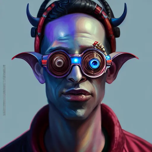 Image similar to portrait painting of a cyberpunk tiefling street doctor, sharp focus, award - winning, trending on artstation, masterpiece, highly detailed, intricate, cartoon, anime. art by merwild and ernesto irawan and rachel denton