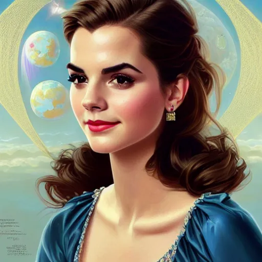 Image similar to A combination of Victoria Justice's and Grace Kelly's and Emma Watson's appearances as an astronaut, full body portrait, western, D&D, fantasy, intricate, elegant, highly detailed, digital painting, artstation, concept art, matte, sharp focus, illustration, art by Artgerm and Greg Rutkowski and Alphonse Mucha