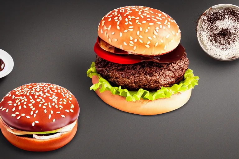 Image similar to Photography of an Hamburger made of chocolate, photo-realistic, 8k, high detail, high resolution