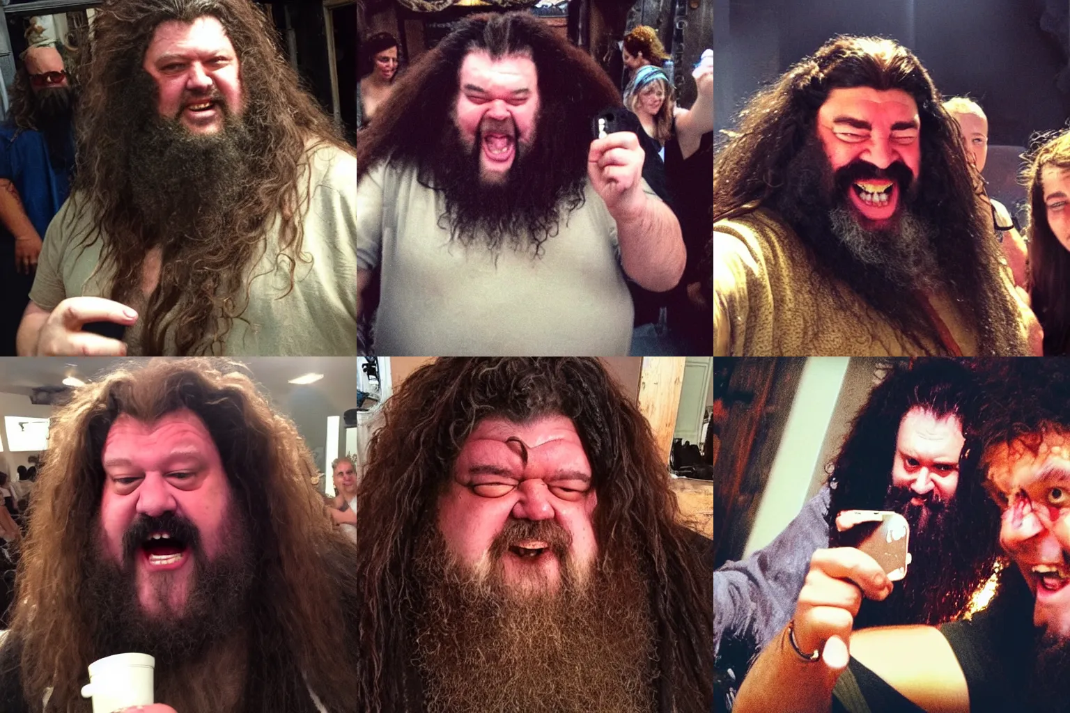 Prompt: selfie of hagrid at ibiza party