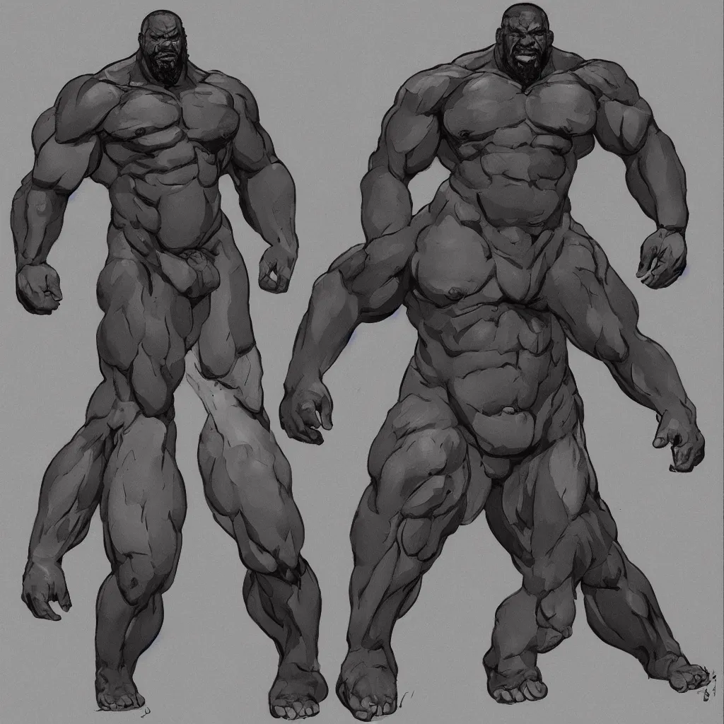 Prompt: large half bear half african man, in the style of yoji shinkawa