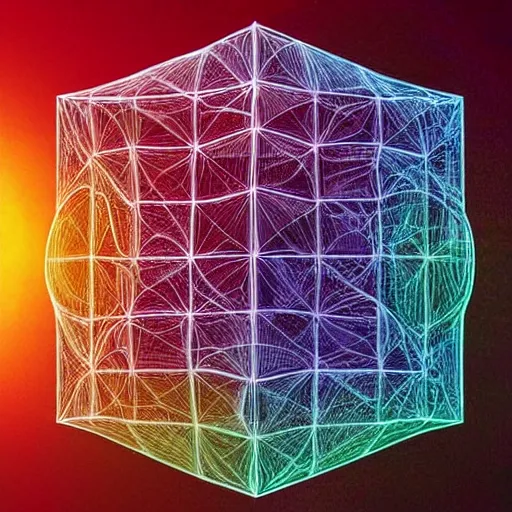 Prompt: time is merely the shadow of an inter dimensional hypercube pattern phasing through all infinite possibilities