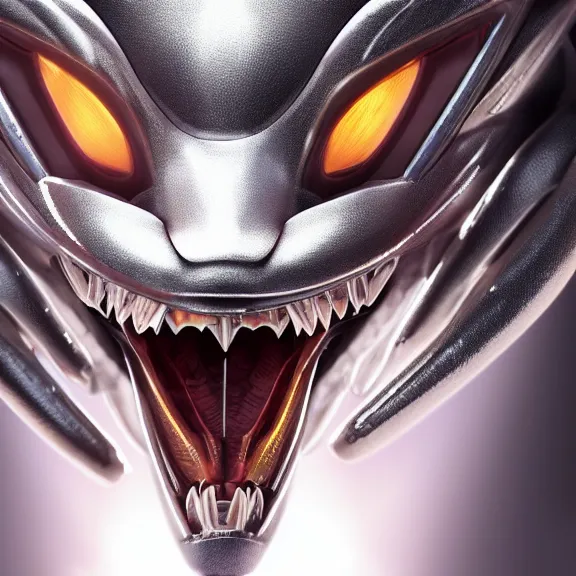 Image similar to close up mawshot of a cute elegant beautiful stunning anthropomorphic female robot dragon, with sleek silver metal armor, glowing OLED visor, facing the camera, the open maw being highly detailed and soft, with a gullet at the end, you looking into the maw, food pov, micro pov, vore, digital art, pov furry art, anthro art, furry, warframe art, high quality, 3D realistic, dragon mawshot, maw art, macro art, micro art, dragon art, Furaffinity, Deviantart, Eka's Portal, G6