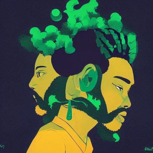 Prompt: Rasta Marijuana Smoke profile picture by Sachin Teng, asymmetrical, Organic Painting , Matte Painting, geometric shapes, hard edges, graffiti, street art:2 by Sachin Teng:4