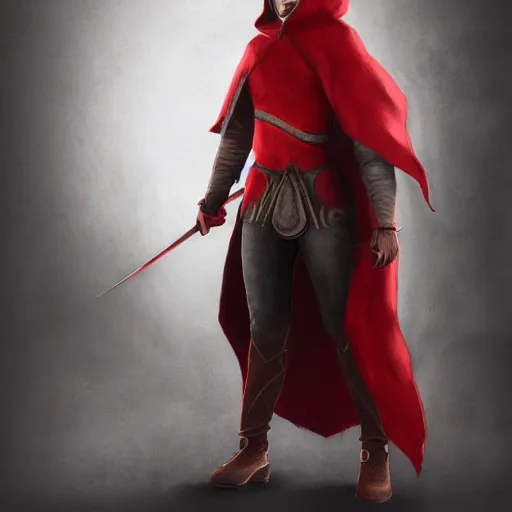 Prompt: warrior holding two swords, full body cape, red hoodie, worn out clothes, symmetry, concept art, volumetric light, photorealistic, full body shot, 8K, trending on artstation