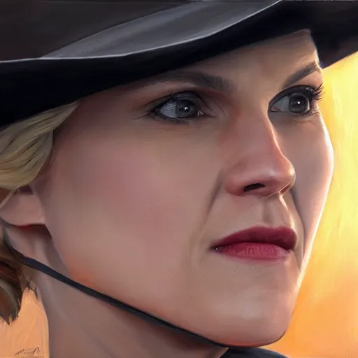 Prompt: ultra realistic portrait painting of kim wexler as a western outlaw, art by kuzma petrov, 4 k, ultra realistic, highly detailed, epic lighting