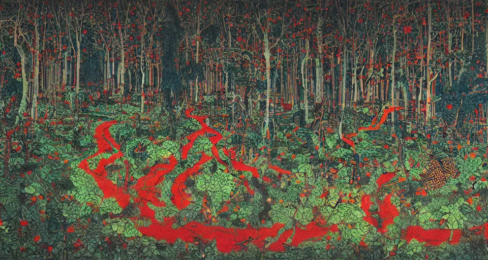 Image similar to Enchanted and magic forest, by Zeng Fanzhi