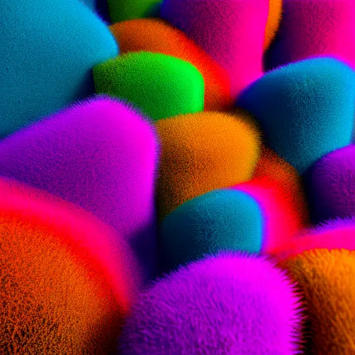 Image similar to : colorful abstract fuzzy sculpture on the wall in modern architecture, cinematic lighting, hyper - realistic, detailed, render by c 4 d octane, unreal engine, 8 k 3 d render