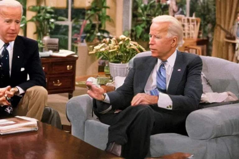 Prompt: Joe Biden starring in a 1990s sitcom, photographic still, cinematic