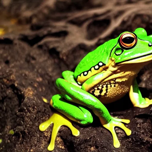 Image similar to screaming frog splits a lava lake