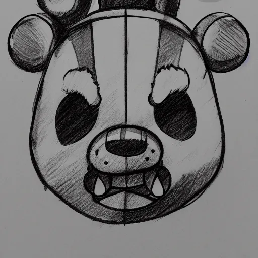 Prompt: a sketch drawing of freddy fazbear, artstation, deviantart, black and white, fnaf,