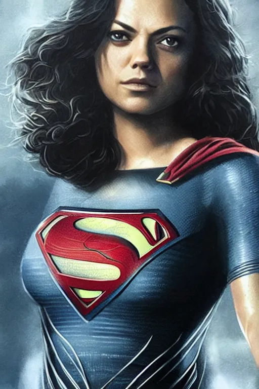 Image similar to a fancy close up of Man of Steel cast as Mila Kunis by Greg Rutkowski, full body shot