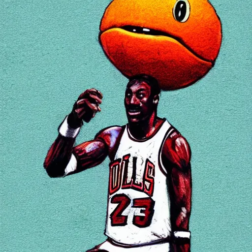 Prompt: Michael Jordan tennis ball monster ,tennis ball, digital art, smoke, fantasy,chalk, magic, trending on artstation, ultra detailed, professional illustration by Basil Gogos