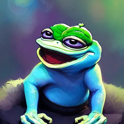 Image similar to super rich happy pepe, luxury, blue crystals, greg rutkowski