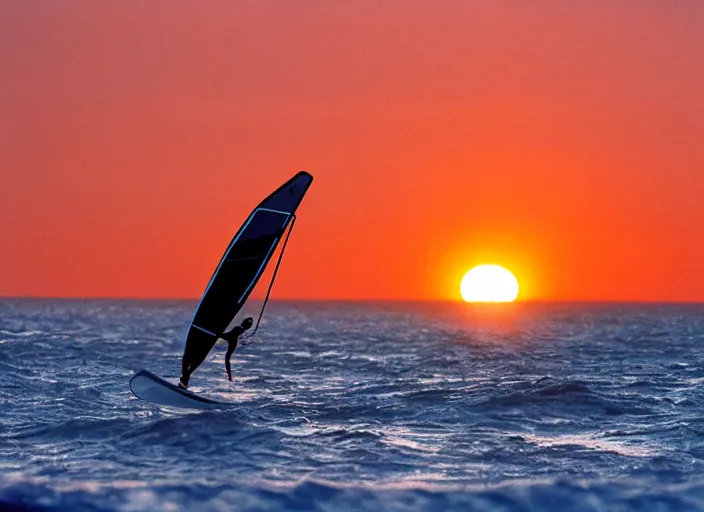 Image similar to windsurfer in the sunset in the 8 0's