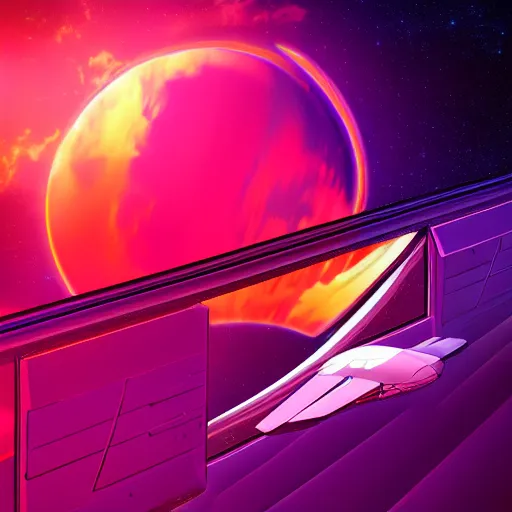 Prompt: window to space in a synthwave style, digital art