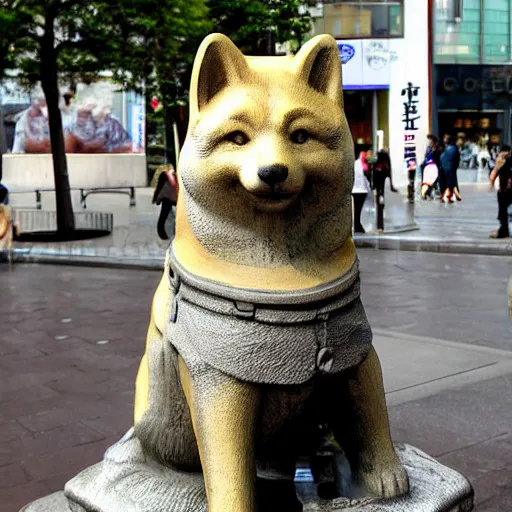 Image similar to the statue of hachiko in shibuya is doge the shiba - inu. kabosu.