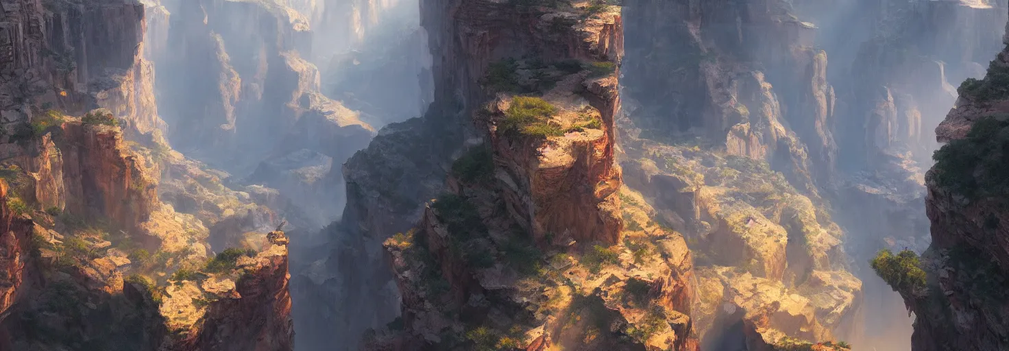 Prompt: A canyon with large cliffs by paul chadeisson, cinematic lighting, extremely detailed, ultra realistic, trending on artstation, 8K